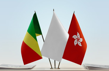 Flags of Republic of the Congo and Hong Kong with a white flag in the middle