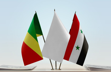 Flags of Republic of the Congo and Syria with a white flag in the middle