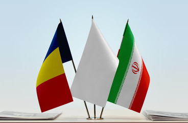Flags of Chad and Iran with a white flag in the middle