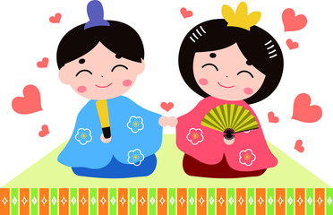 sweet couple Japanese dolls.eps - obrazy, fototapety, plakaty