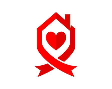 red love heart ribbon house housing home image vector icon silhouette