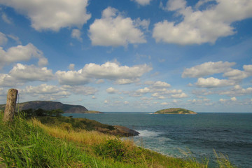 Blue sky with white fluffy clouds