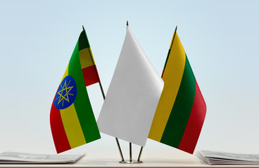 Flags of Ethiopia and Lithuania with a white flag in the middle