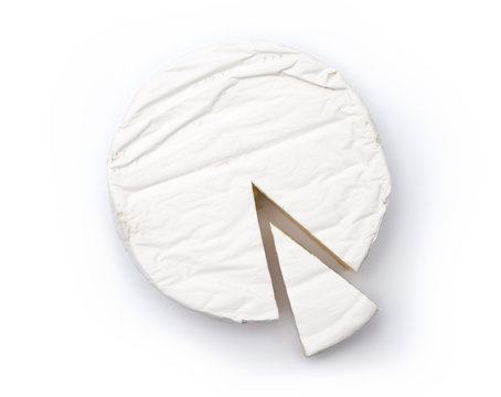 Beautiful White Round of Soft Cheese Isolated on a White Background
