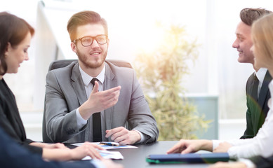 Fototapeta premium businessman at a meeting with employees