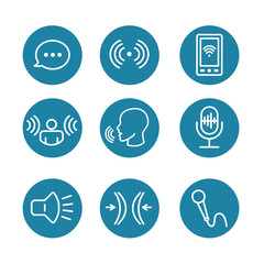 Voice Recording & Voiceover Icon Set with Microphone, Voice Scan Recognition Software