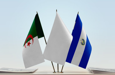 Flags of Algeria and El Salvador with a white flag in the middle