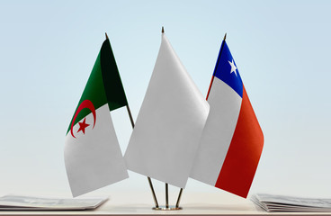 Flags of Algeria and Chile with a white flag in the middle