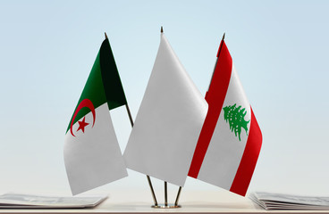 Flags of Algeria and Lebanon with a white flag in the middle
