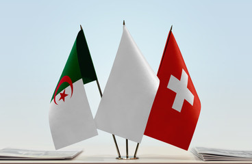 Flags of Algeria and Switzerland with a white flag in the middle