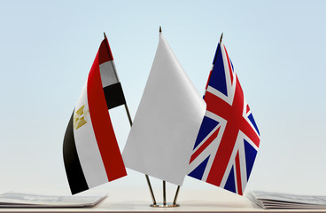 Flags of Egypt and United Kingdom with a white flag in the middle