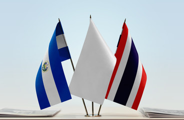 Flags of El Salvador and Thailand with a white flag in the middle