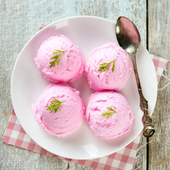 Strawberry ice cream top view