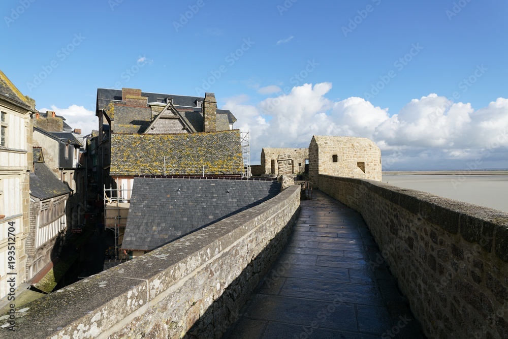 Wall mural Normandy, France-January 26, 2018:Rampart of Mont-Saint-Michel
