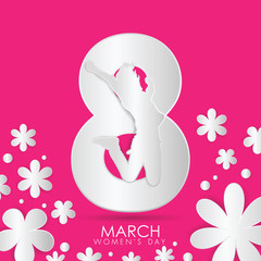 March 8. International Women's Day greeting card paper cut for your design. vector illustration