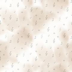 watercolor artistic music background - seamless pattern with notes
