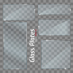 Glass set plates frame. Isolated on transparent background. 