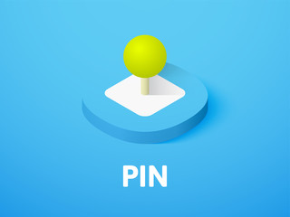 Pin isometric icon, isolated on color background