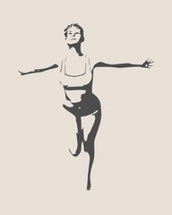 Abstract running woman. Monochrome silhouette. Emotion of happiness