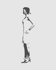 Posing business woman wearing the dress. Abstract silhouette