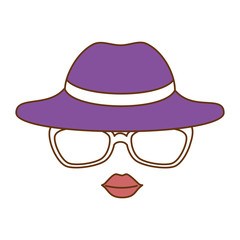 elegant female hat with glasses and lips vector illustration design
