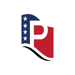 Vector letter P logo design for American flag