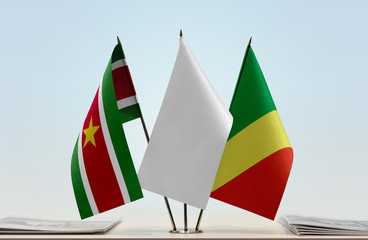 Flags of Suriname and Republic of the Congo with a white flag in the middle