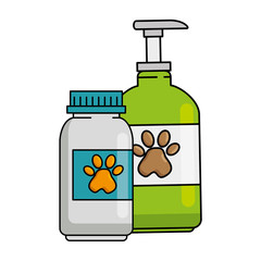 mascot shampoo and vitamins bottles icon vector illustration design