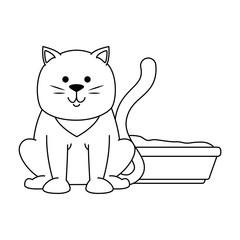 cute cat mascot with sand box vector illustration design
