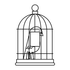 cute bird in cage vector illustration design