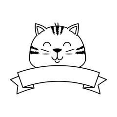 cute cat head mascot with ribbon vector illustration design