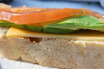 sliced tomato avocado cheese bread