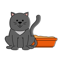 cute cat mascot with sand box vector illustration design