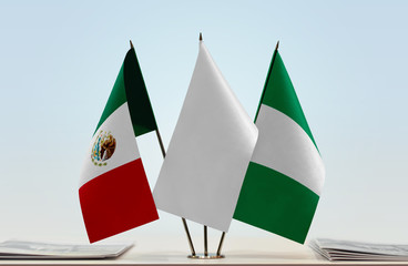 Flags of Mexico and Nigeria with a white flag in the middle