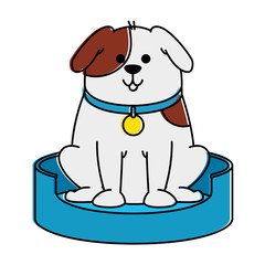 cute dog in the mattress mascot vector illustration design