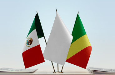 Flags of Mexico and Republic of the Congo with a white flag in the middle