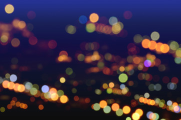 Blurred light bokeh background. City twilight scene background.