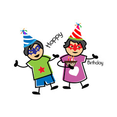 Happy birthday vector design with two kid