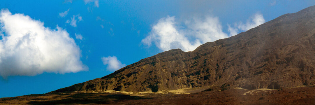 Panorama of the crater walls at the 10,000' summit of Haleakala National Park on the eastern half of the island of Maui, Hawaii