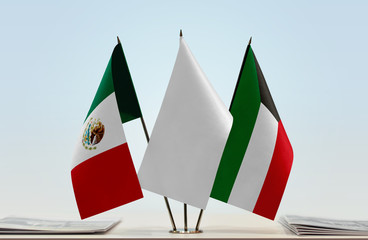 Flags of Mexico and Kuwait with a white flag in the middle