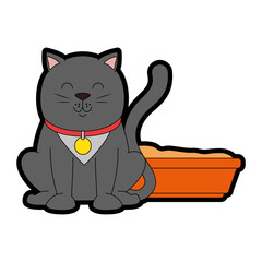 cute cat mascot with sand box vector illustration design