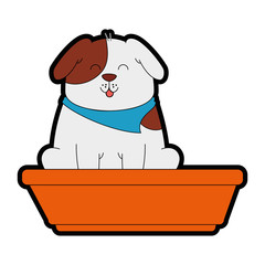 cute dog mascot in plastic pot vector illustration design