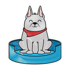 cute dog in the mattress mascot vector illustration design