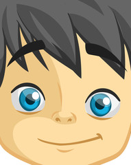 Cute cartoon boy face. Vector illustration of a little kid face avatar. Portrait of a boy smiling 