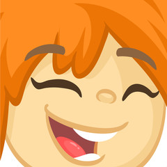 Cartoon cute red hair girl face avatar. Vector girl illustration isolated
