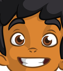 Happy cartoon afro-american or arab boy face. Vector illustration of a little kid face avatar. Portrait of a boy smiling 