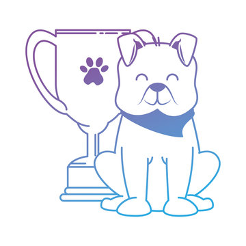 cute dog with trophy cup mascot vector illustration design