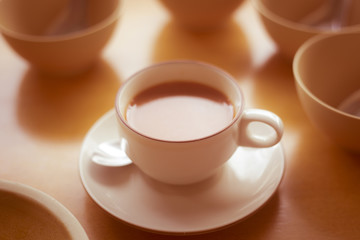 soft focus of hot tea after the breakfast