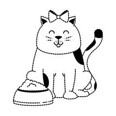 cute cat mascot with dish food vector illustration design