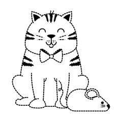 cute cat mascot with mouse vector illustration design